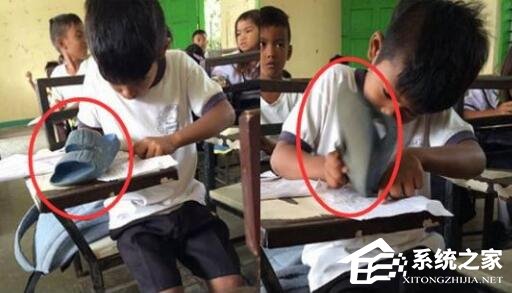 菲律宾男童用塑料拖鞋当橡皮擦，网友表示很“心酸”
