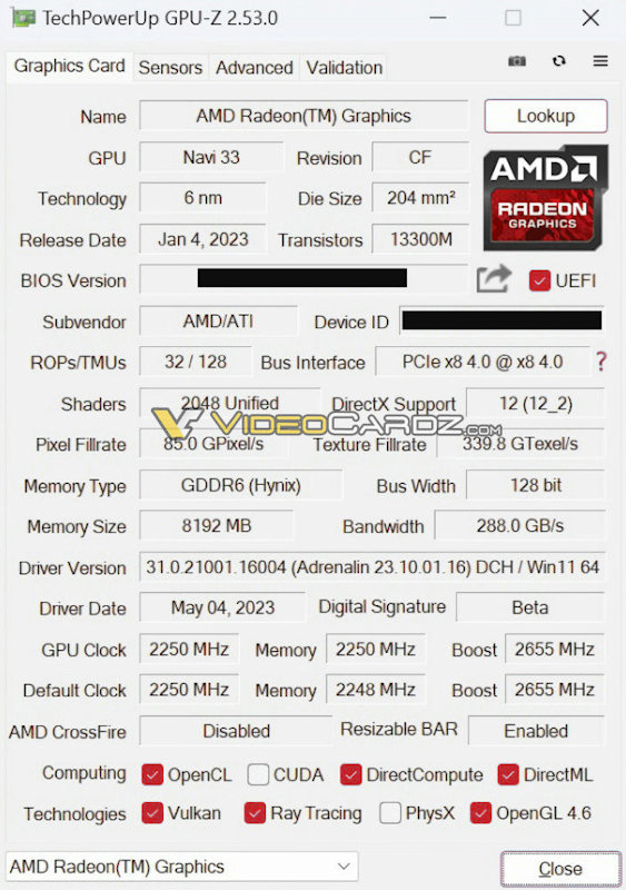 AMD RX 7600 显卡参数确认：Navi 33 XL GPU，2048 个流处理器
